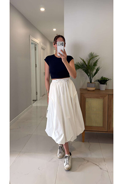 BİRCANÇİL Samira White Lined Balloon Skirt