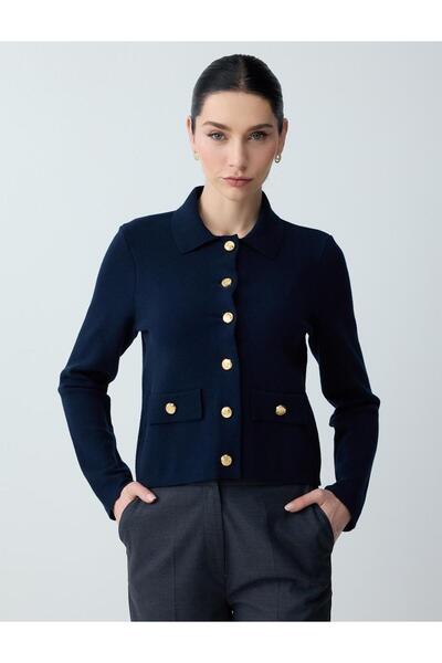 Jimmy Key Μπλε ναυτικό μακρυμάνικο πουκάμισο με λεπτομέρεια με κουμπιά στο γι...