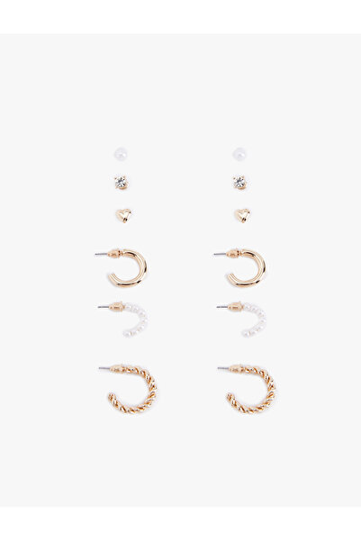 Koton Steel Pearl Detailed 6-Piece Ball and Hoop Earring Set