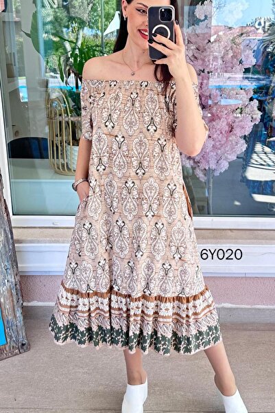 İnce Topuk Φόρεμα Μαντόνα Γιακάς Βισκόζης 6y020