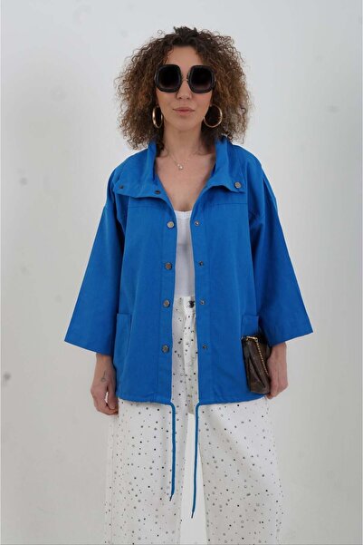 Zelish My Sister Μπλε μπουφάν Saks με κουμπωτά κουμπιά