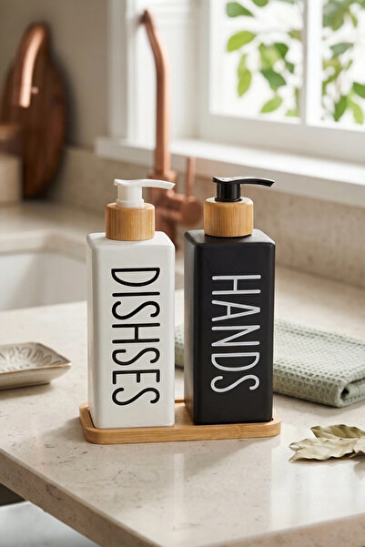 Evsun Home Collection Black White 2-Piece Liquid Soap Dispenser Set Square 25...