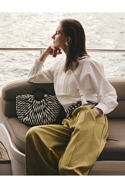 Kayra Παντελόνι από λινό Lyocell με ραφές, Πράσινο λαδί