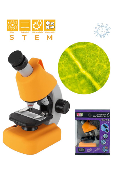 Temel Sarı STEM Mikroskop Seti 100x 400x 1200x Plastik Gövdeli Bilim Kiti