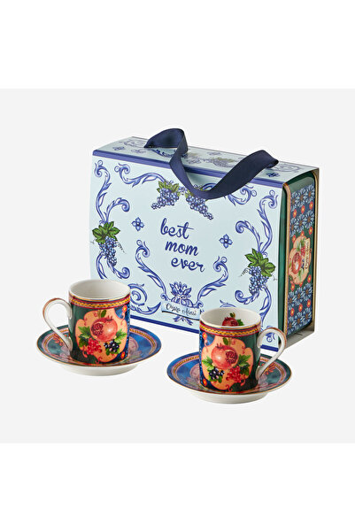 CHIARA ALESSI La Vita E Bella Mavi Yeşil Porselen Kahve Fincan Seti 120 Ml