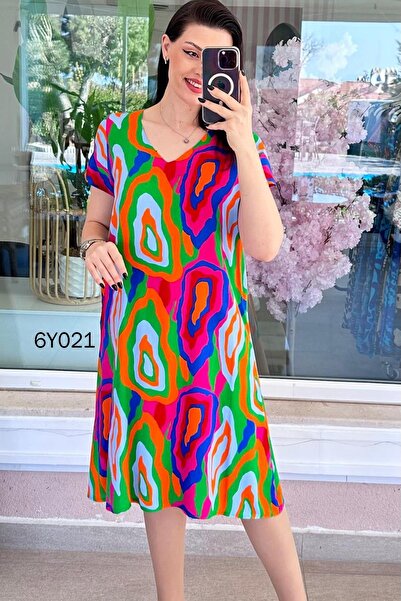 İnce Topuk Φόρεμα βισκόζης με λαιμόκοψη V 6y021