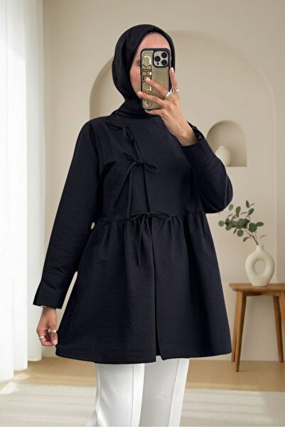 Modamorfo Κιμονό με δέσιμο στο μπροστινό μέρος και τμηματικά δεσίματα - μαύρο