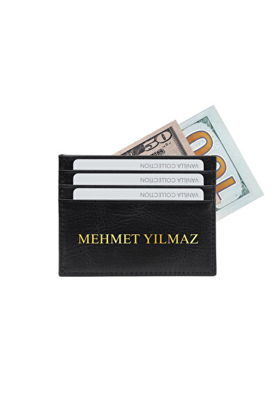 VANİLLA COLLECTİON Hakiki Deri Kartlık Cüzdan Portföy İsim Baskılı İnce & Minimal & Modern Siyah