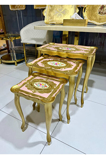 L&M FLORENCE ART L&M Italian Farnaz Light Pink Wooden Tris Table set