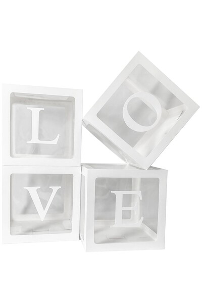 Cyrax Set de 4 cutii pentru baloane, 30 x 30 cm, transparente cu contur alb