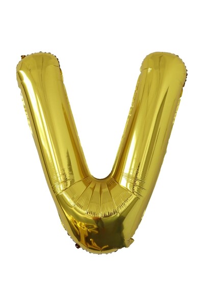 Cyrax Balon din folie metalizată, litera V, auriu, cu băț inclus