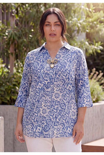 RMG Πουκάμισο με αξεσουάρ γιακά, Μπλούζα μεγάλου μεγέθους με γιακά, Μπλε