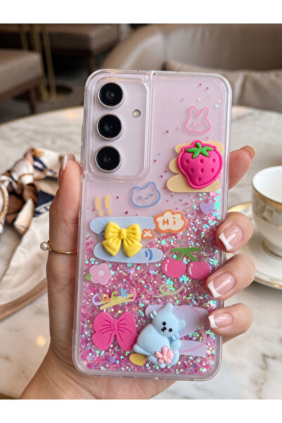 TechTrove Galaxy S24 FE Kılıf Hareketli Simli 3D Karakterli Love Figürlü Şeff...