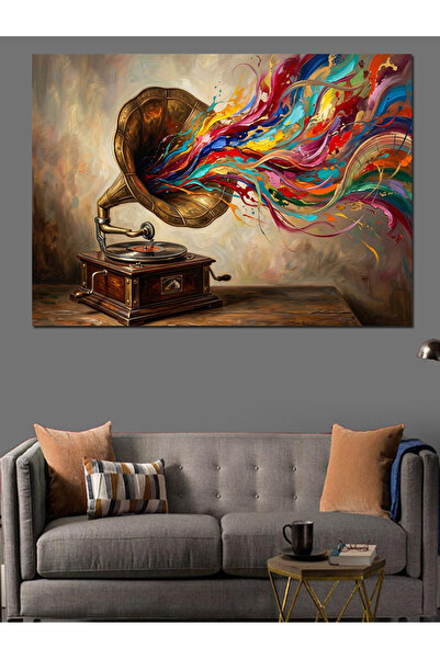 Artmeg Pânză decorativă cu explozie de vopsea colorată care scurge din gramof...