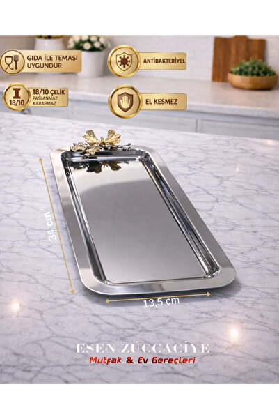 shop Silver (Gümüş) Baton Sunum Tepsisi Söz & Nişan & Sunum Tepsisi 18/10 Çel...