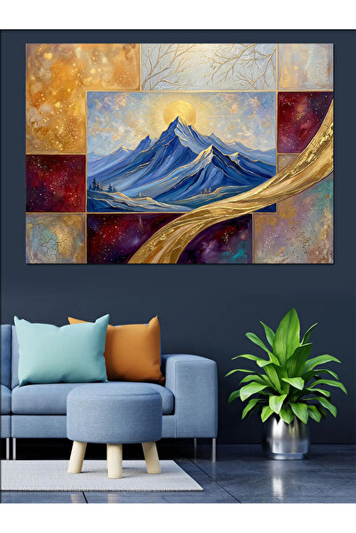 Artmeg Pictură Geometrică Modernă cu Vedere la Munte, Pânză Decorativă - Pict...