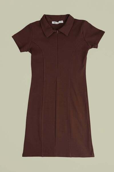 Fulla Moda Βασικό κοριτσίστικο φόρεμα με μισό φερμουάρ και λαιμόκοψη πόλο