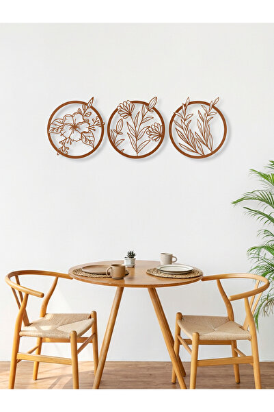 Enova Art Çiçek Temalı Metal Duvar Dekoru 3'lü Set, Minimal Tasarım Duvar Tab...