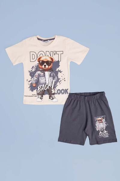 Fulla Moda Σετ 2 τεμαχίων για αγόρια με στάμπα αρκουδάκι από 100% βαμβάκι