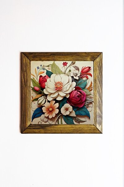 OEM Tablou decorativ Re-Bloom, model floral, piatră/MDF, multicolor, 15.5 x 1...