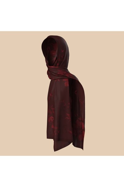 BBDBOUTIQUE İkonik Flora-Bordo-Kırmızı Çiçek Desenli Şal