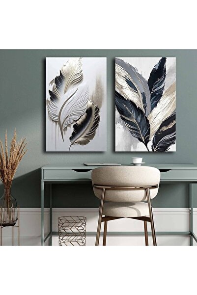 OEM Set de tablouri decorative Re-Bloom, 2 piese, model cu frunze, pânză/lemn...