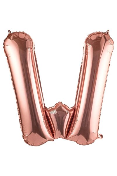 Cyrax Balon literă W din folie metalizată, Rose Gold, cu băț inclus