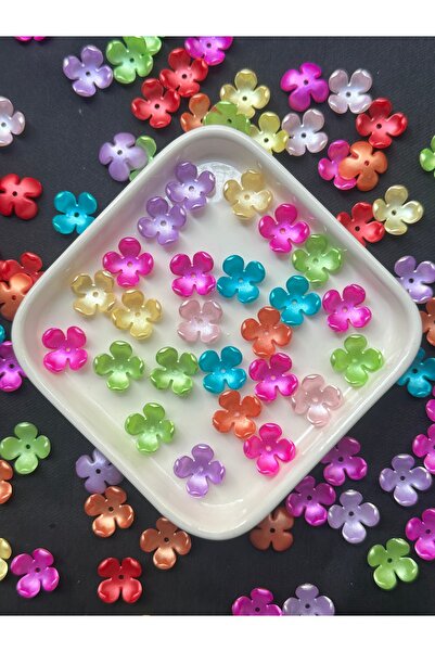 Bijumix Aksesuar 50 Adet Karışık Canlı Renk Çiçek Boncuk – 15 mm | Renkli Akr...