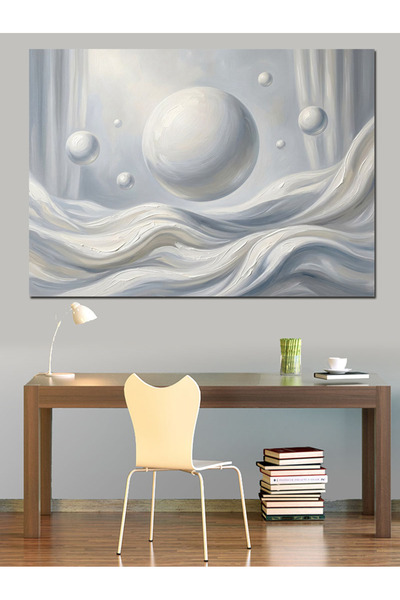 Artmeg Pânză decorativă cu nuanțe de alb și sfere - Masă din lemn MDF