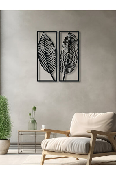 Enova Art Yaprak Temalı Metal Duvar Dekoru 2'li Set, Minimal Tasarım Duvar Ta...