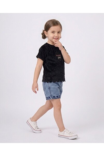 VOY KİDS Στενή εφαρμογή! Κοριτσίστικο καλοκαιρινό τζιν σορτς με στάμπα καρδιά...