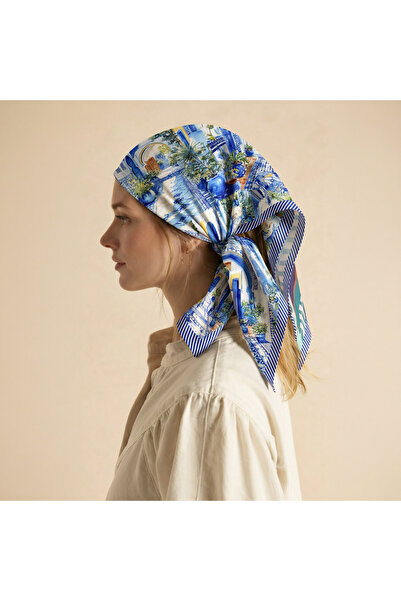 BBDBOUTIQUE Alaçatı Esintisi-Mavi Watercolor Desenli Bandana