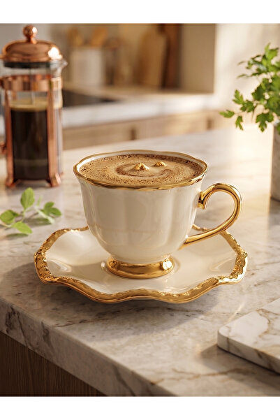 DS Home&Design سلسلة فينتاج رويال - طقم قهوة لـ 6 أشخاص باللون الأبيض اللؤلؤي...