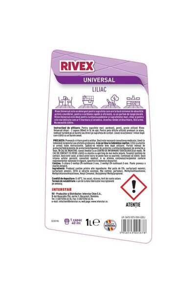 Rivex Solutie curatare pardoseli Rivex, lichid, universal, eliminare mirosuri, 1 L, liliac