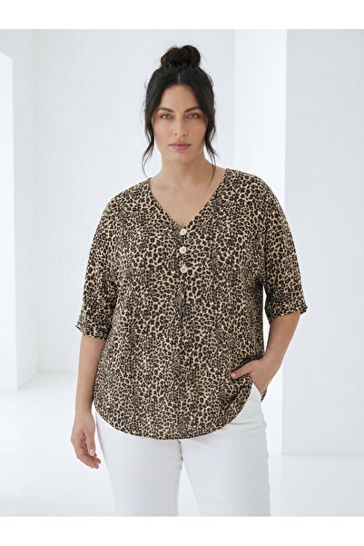 RMG Γυναικεία μπλούζα με καρό σχέδιο σε μεγάλο μέγεθος Leopard