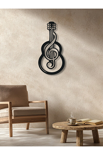 Enova Art Sol Anahtarı ve Gitar Temalı Metal Duvar Dekoru, Minimal Duvar Tabl...