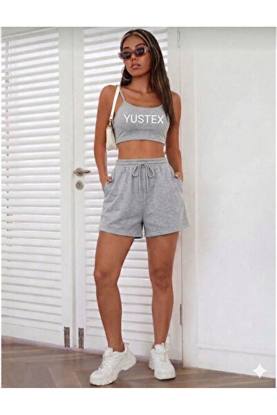 yx yustex sport Γυναικείο γκρι σορτς Oversize Άνετη εφαρμογή Ψηλόμεσο σορτς μ...