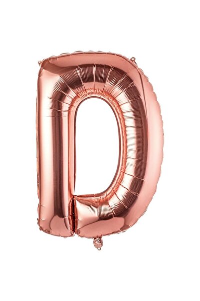 Cyrax Balon literă D din folie metalizată, Rose Gold, cu băț inclus