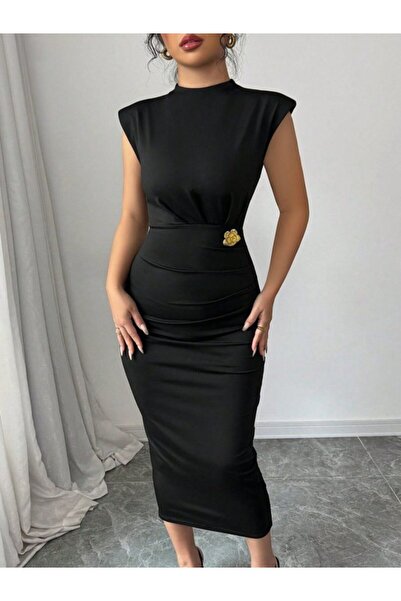 Wear Up Γυναικείο κοντομάνικο φόρεμα με ημι-ζιβάγκο και λεπτομέρεια αξεσουάρ ...