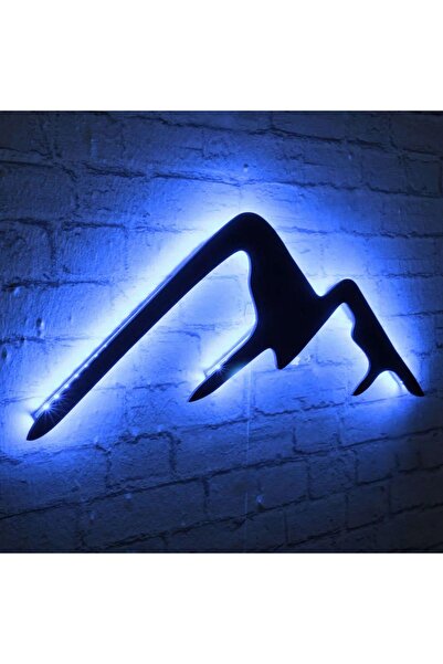 OEM Decor de perete Re-Bloom, Model Munte, LED, MDF, Negru/Albastru, 70 x 25 cm
