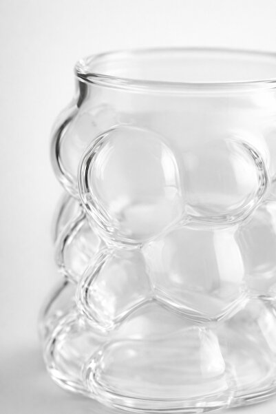 Tuppee Bubble Desenli Kahve Yanı Su Bardağı 6’lı Cam Bardak Seti 90 cc