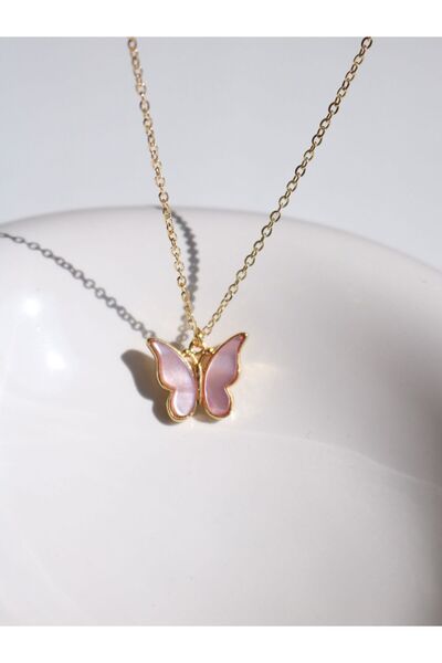 Reorah Collection Pink Butterfly Necklace