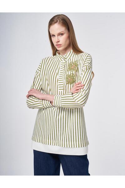 Kayra Βαμβακερή μπλούζα με όρθιο γιακά και λαμπερά κουμπιά