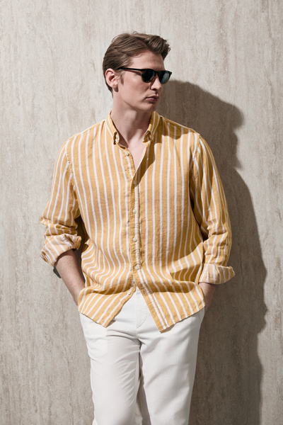 Lufian Ανδρικό πουκάμισο Kamer Basic με κανονική εφαρμογή σε κίτρινο χρώμα