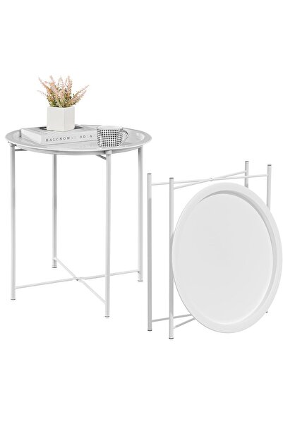 zola Στρογγυλό πτυσσόμενο τραπεζάκι σαλονιού, από ατσάλι, 47 x 45 x 50 εκ., λ...