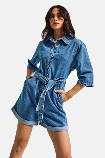 it's basic Women's Blue 1S6-4 Straight Belt and Button Detailed Denim Jumpsui...