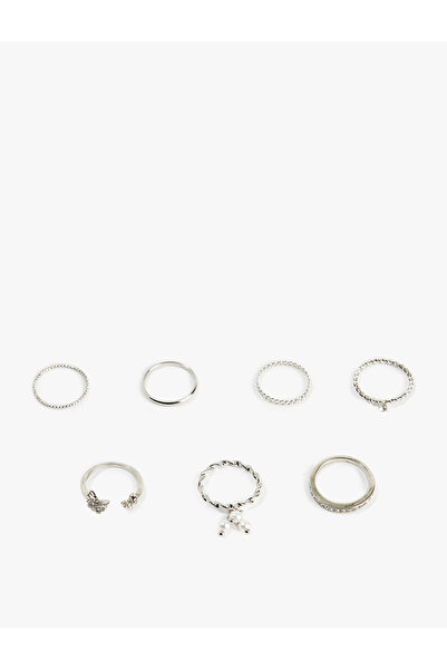 Koton 7-Piece Ring Set with Stone and Pearl Detailing