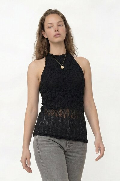 VAGGON Блуза с халтер яка и дантелени детайли