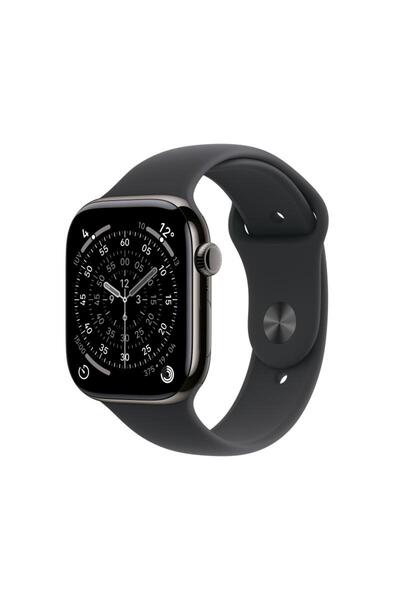 Apple Ceas Seria 11 GPS + Cellular 42mm Titan Slate, Curea Sport Neagră S/M
