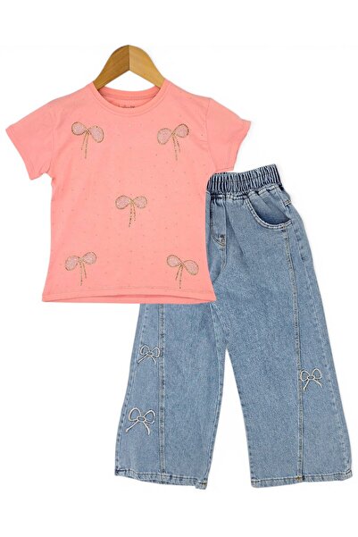 voyyo kids baby Κοριτσίστικο καλοκαιρινό σετ 2 τεμαχίων με κέντημα φιόγκου, τ...